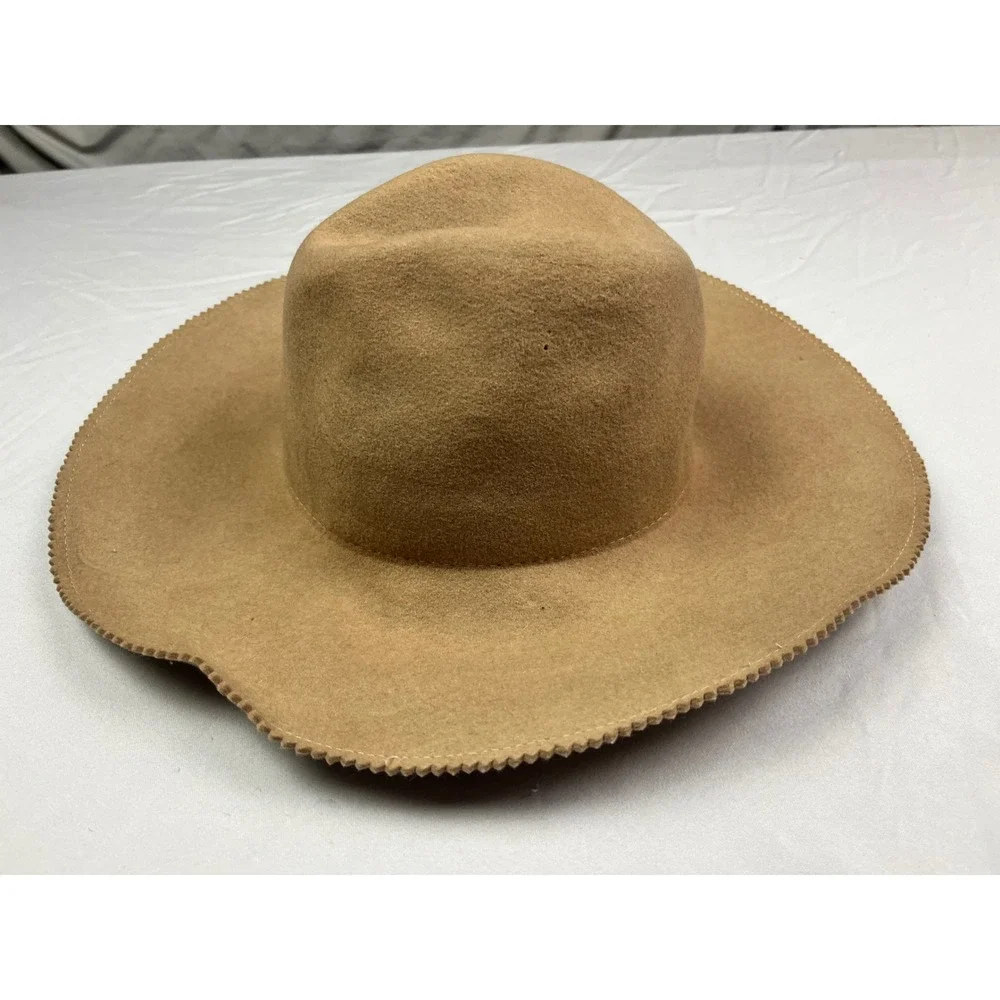 San Diego Hat Co Womens Felt Fedora Hat Camel Tan Scalloped Edge Wide Brim O/S